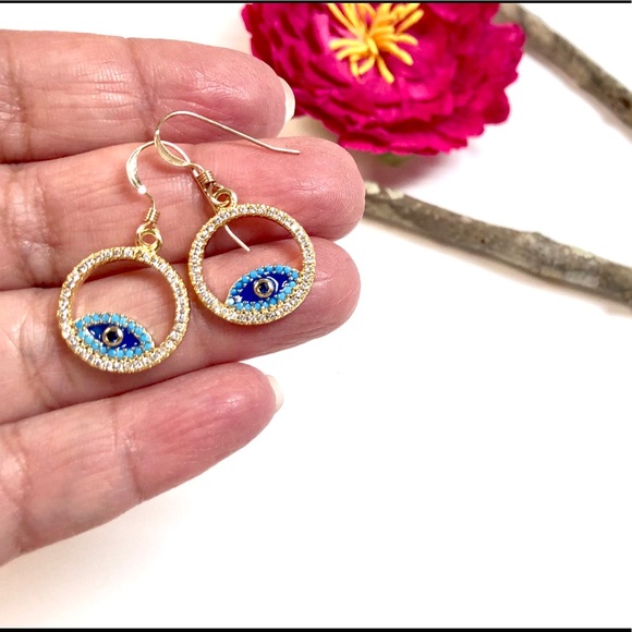 Evil Eye Earrings, Hamsa, Protection, Minimalist - Picture 9 of 13